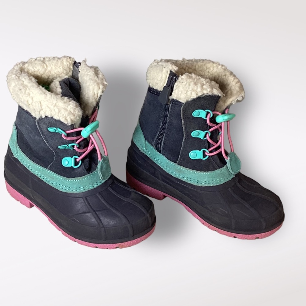 Cat & Jack Toddler Snowboots Shoes Faux Fur Sz 11 Fuzzy Colorful Leather